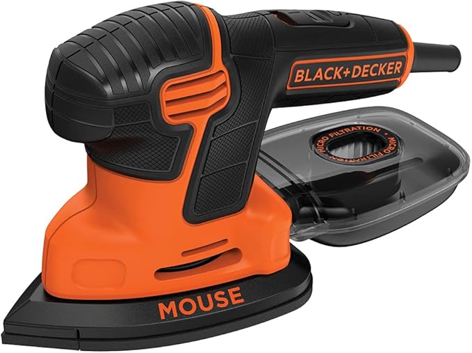 Black+Decker Mouse Sander smoothing driftwood for a coastal DIY project. Compact, ergonomic, and perfect for crafting rustic beach décor.